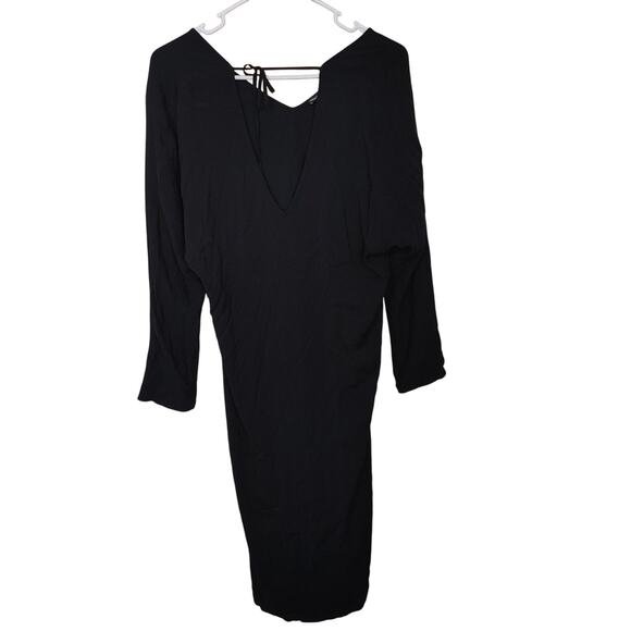 James Perse Size 2 Black Dress V Cut Midi Long Sleeve Classy Comfy Stylish - Picture 2 of 8